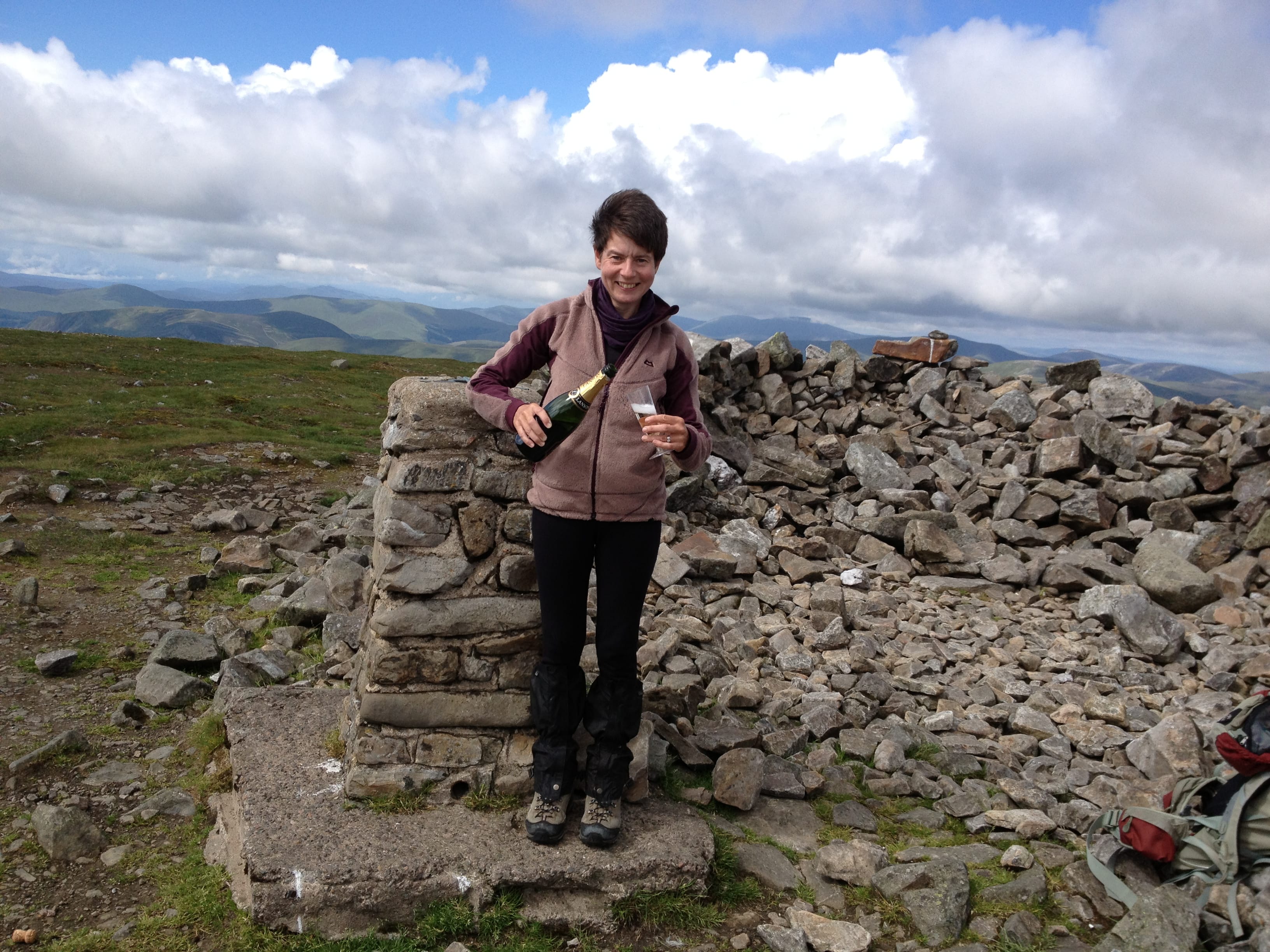 CHAMPAGNE LIFESTYLE: Hazel Strachan toasts the compleation of her fifth round of Munros on the summit of Glas Maol in Glenshee