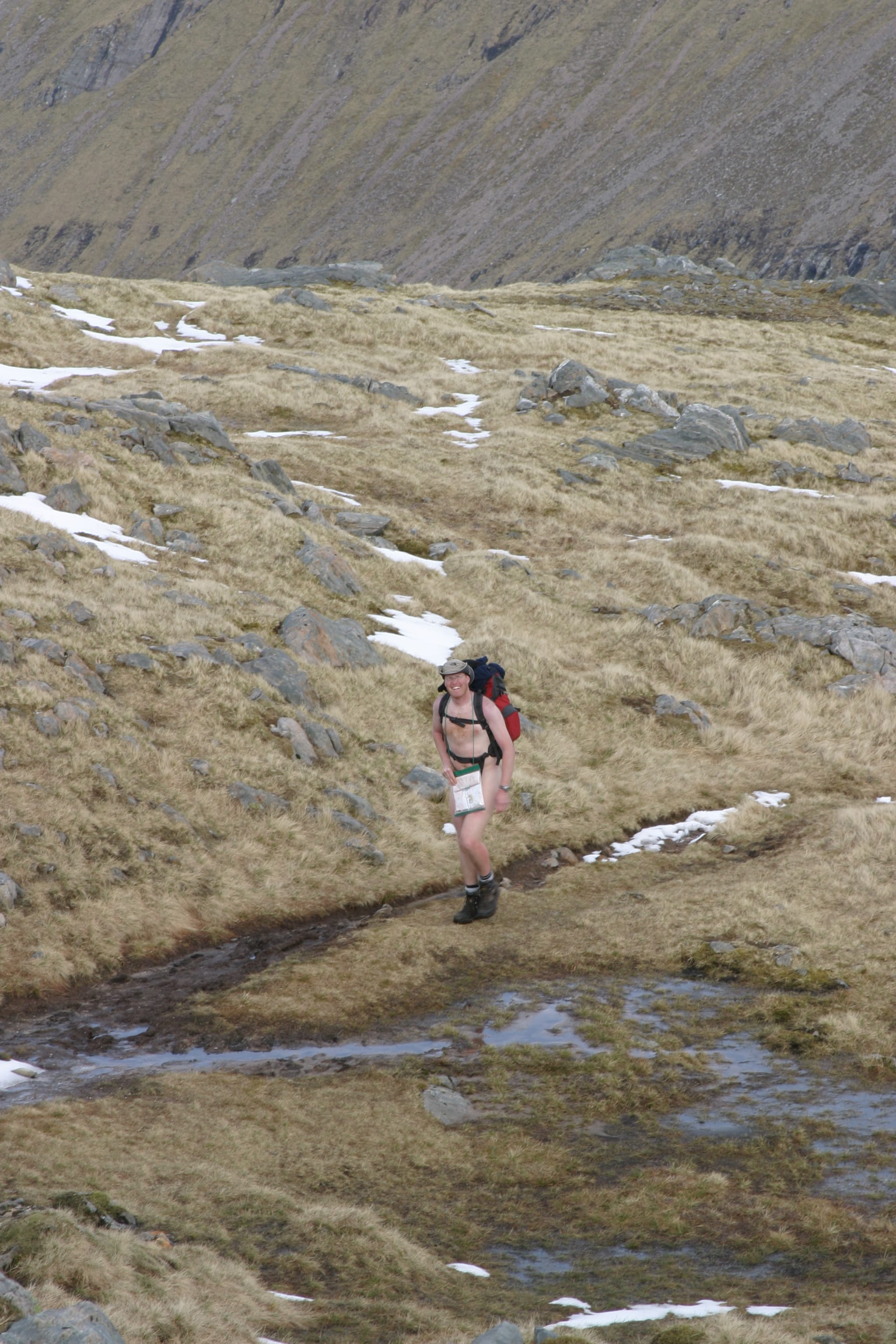 IN THE PINK: This naked rambler celebrated finishing the seven Munros of the South Shiel Ridge in style