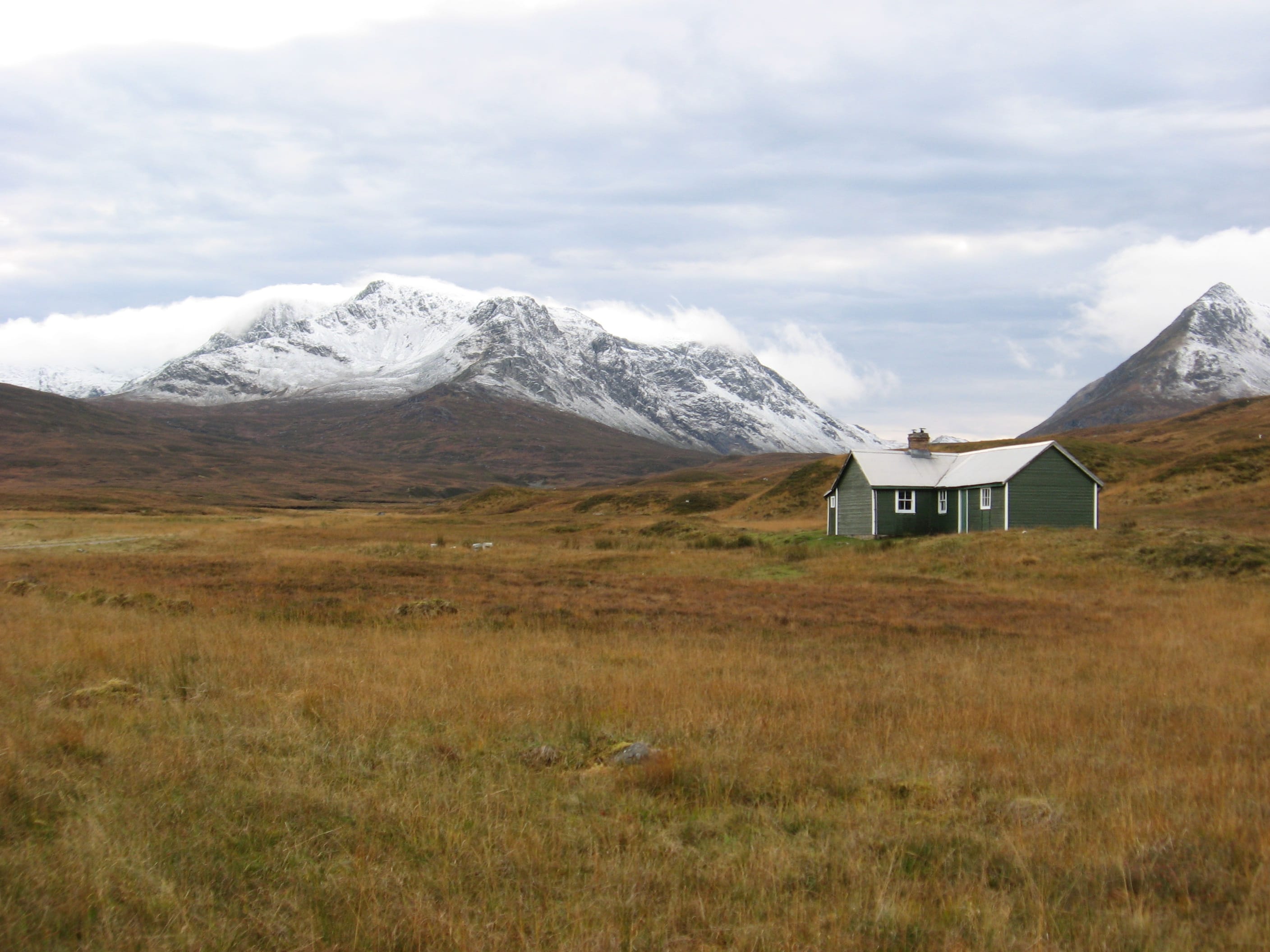 PERFECT SHELTER: Culra Bothy, dwarfed beneath Ben Alder, left, and the Lancet Edge
