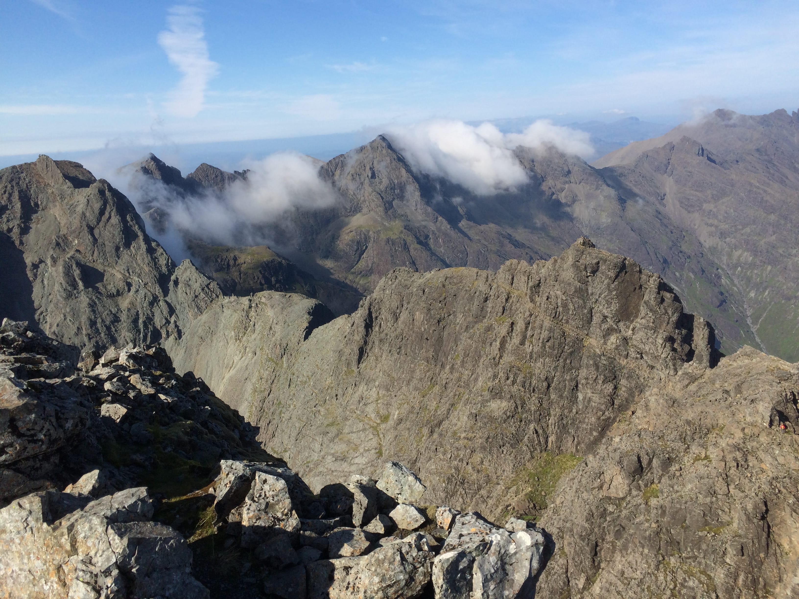 HIT AND MIST: Wispy cloud blows over the Cuillin ridge peaks in this view from the summit of Sgurr Alasdair