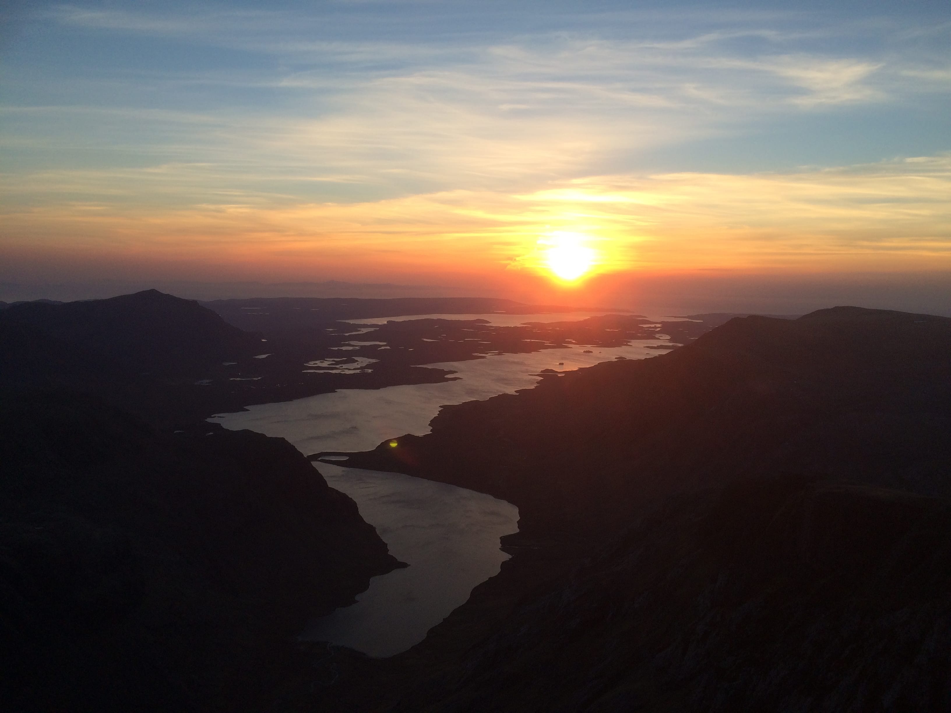 SUNSET BOULEVARD: Watching the sun go down over Dubh Loch and Fion Loch from the summit of the remote A'Mhaighdean