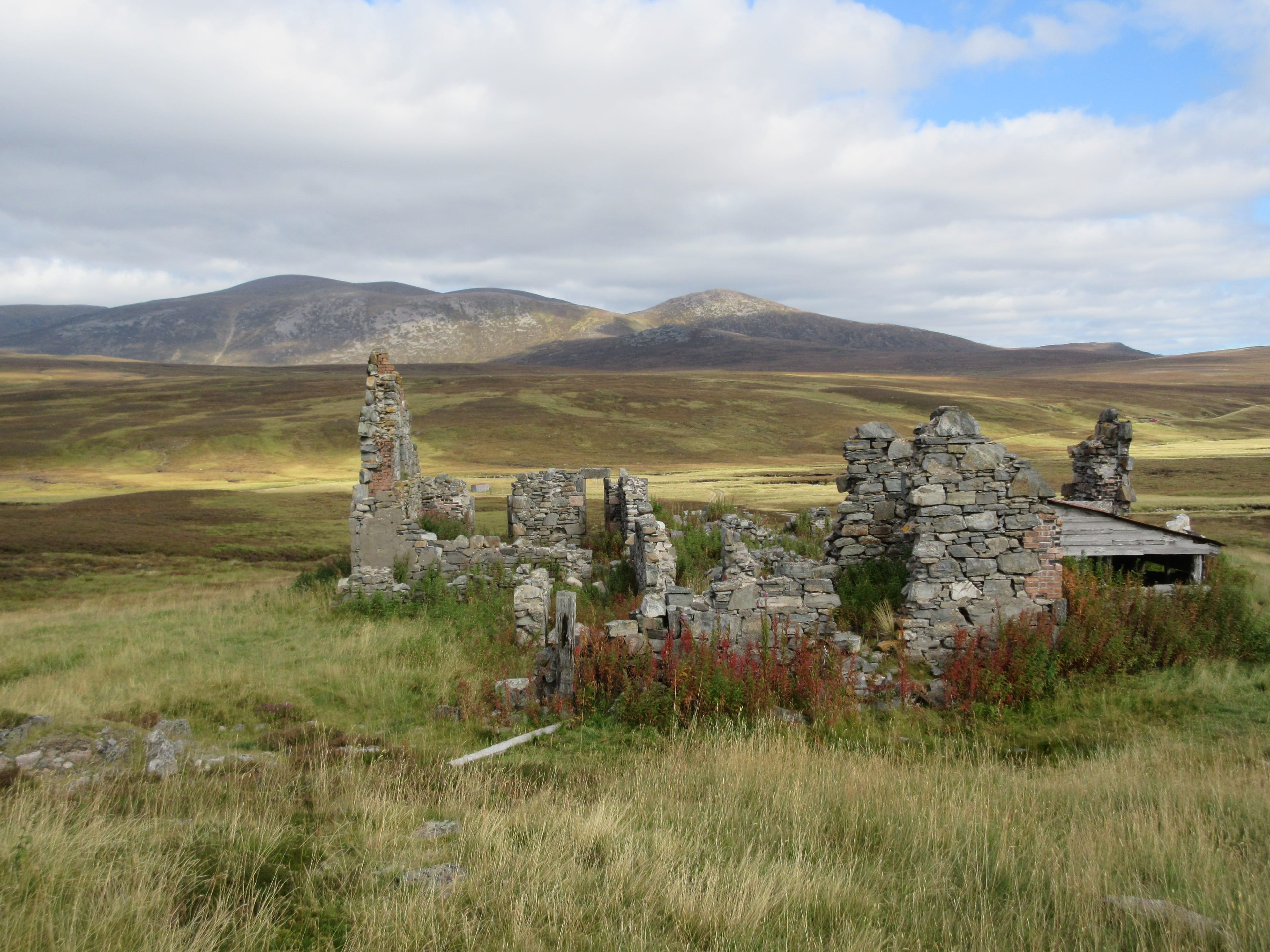 LONG ABANDONED: The ruins of once grand Geldie Lodge, with the Beinn Bhrotain mountains in the background