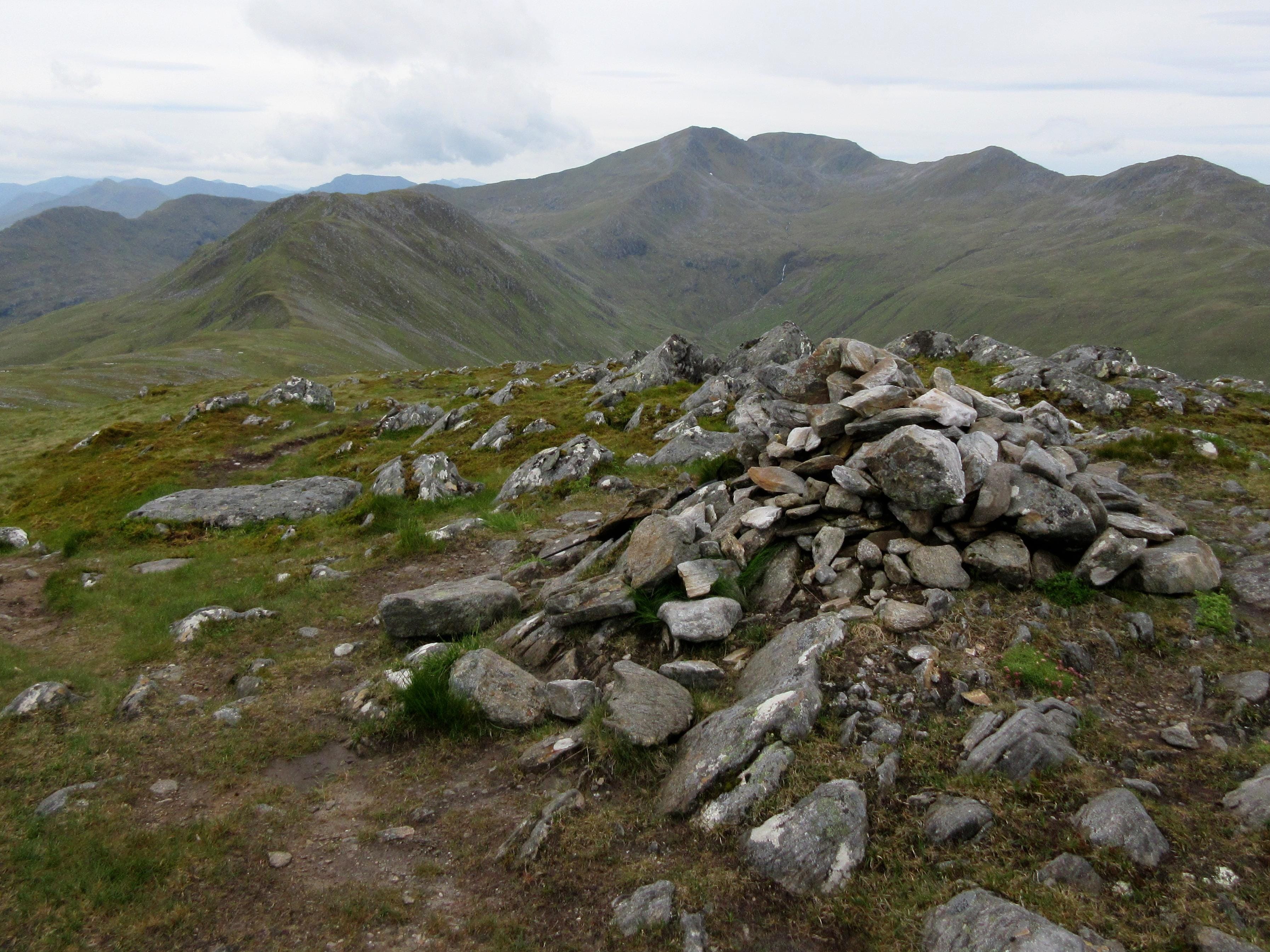 VIEW TO A THRILL: Looking backalong the ridge to Sgurr nan Ceathreamhnan from the summit of outlying Mullach na Dheiragain