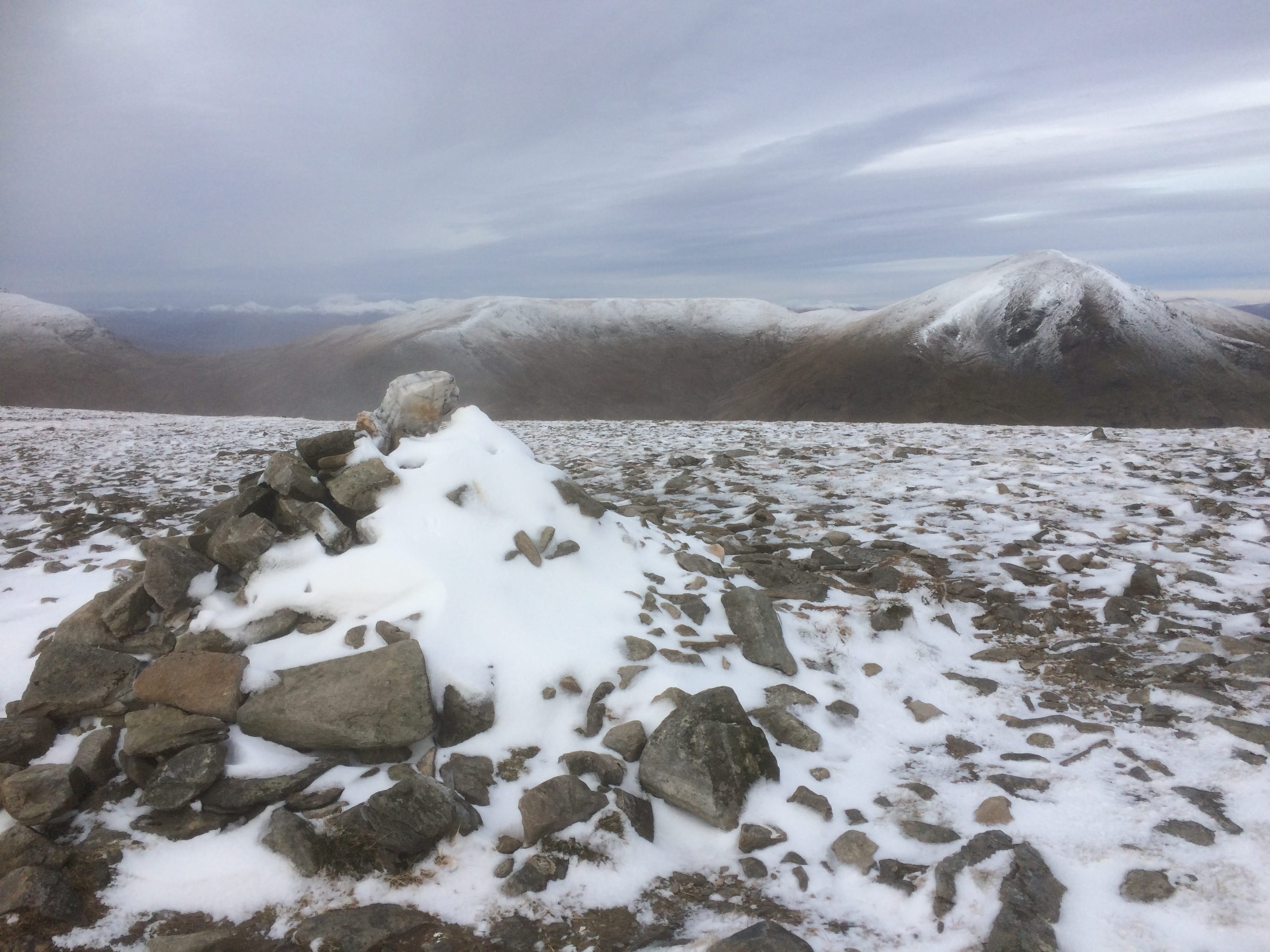 COLD HORIZON: Looking over to Beinn a' Chreachain from the summit cairn on Beinn Mhanach after a longer than expected walk