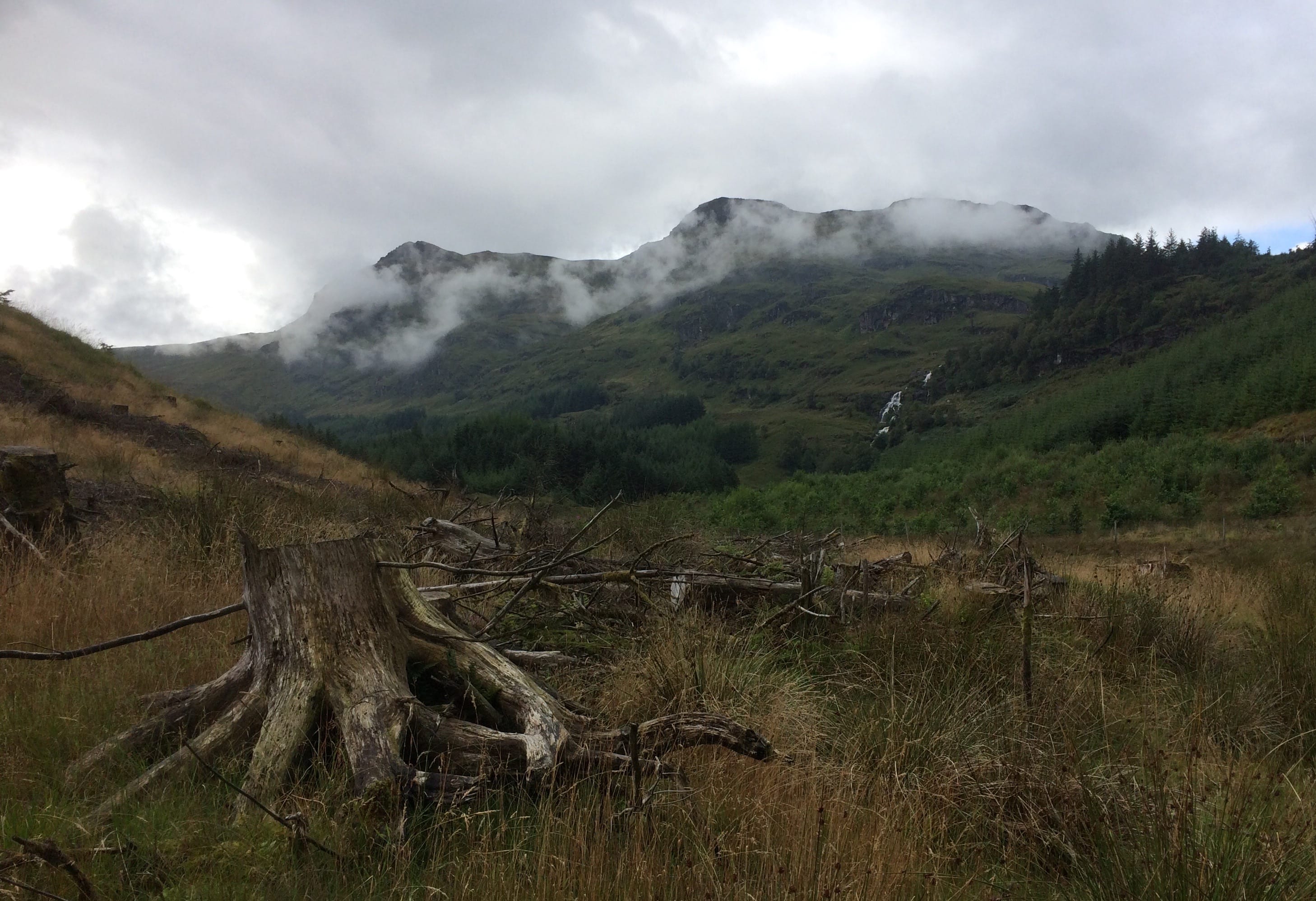 ROUGH COUNTRY: Looking ahead to mist-shrouded Beinn Bheula as the start of the muddy walk into Beinn Lochain