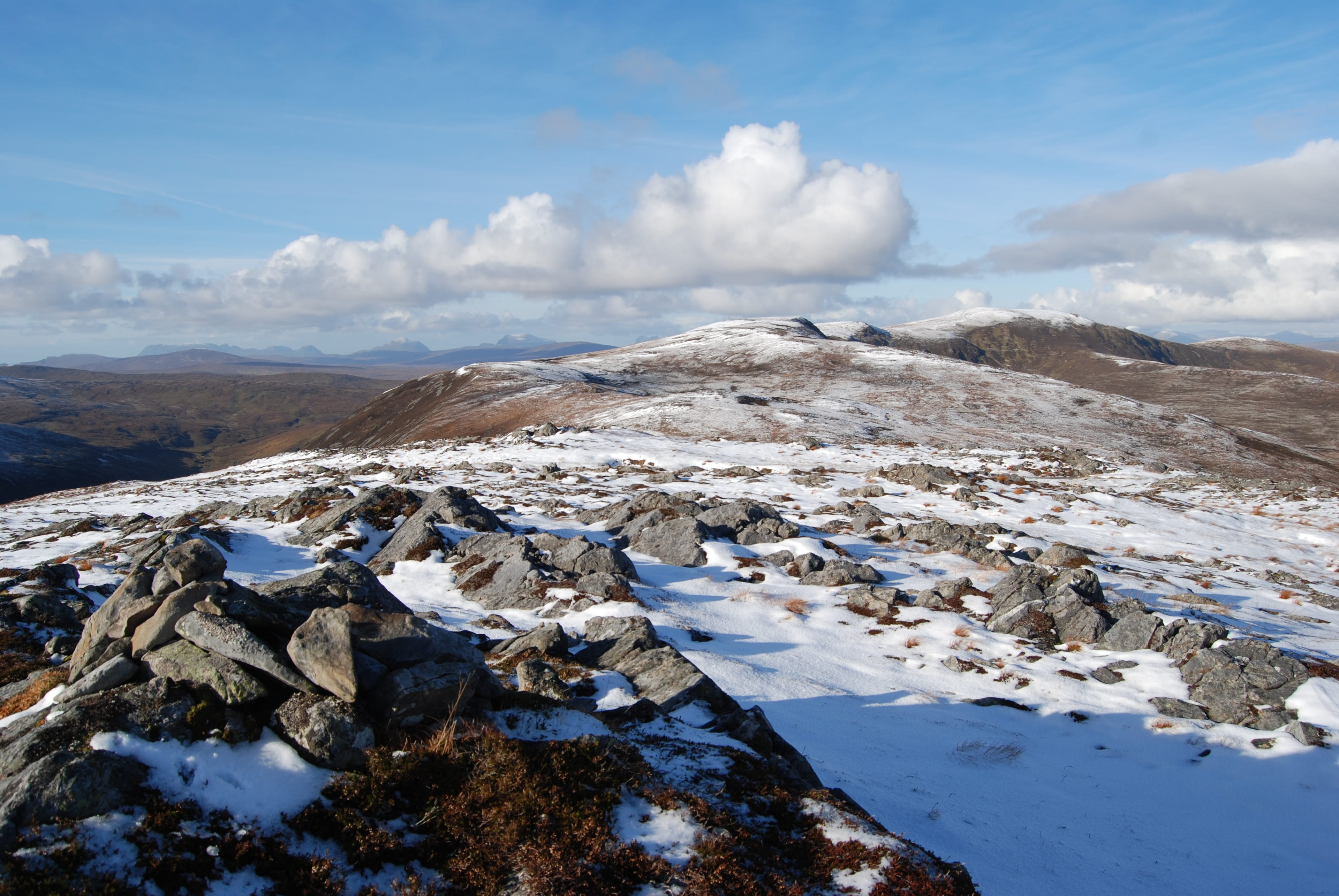 WIDE OPEN SPACES: Looking along the ridge to the distant summit of Carn a' Choin Dheirg above Glen Alladale