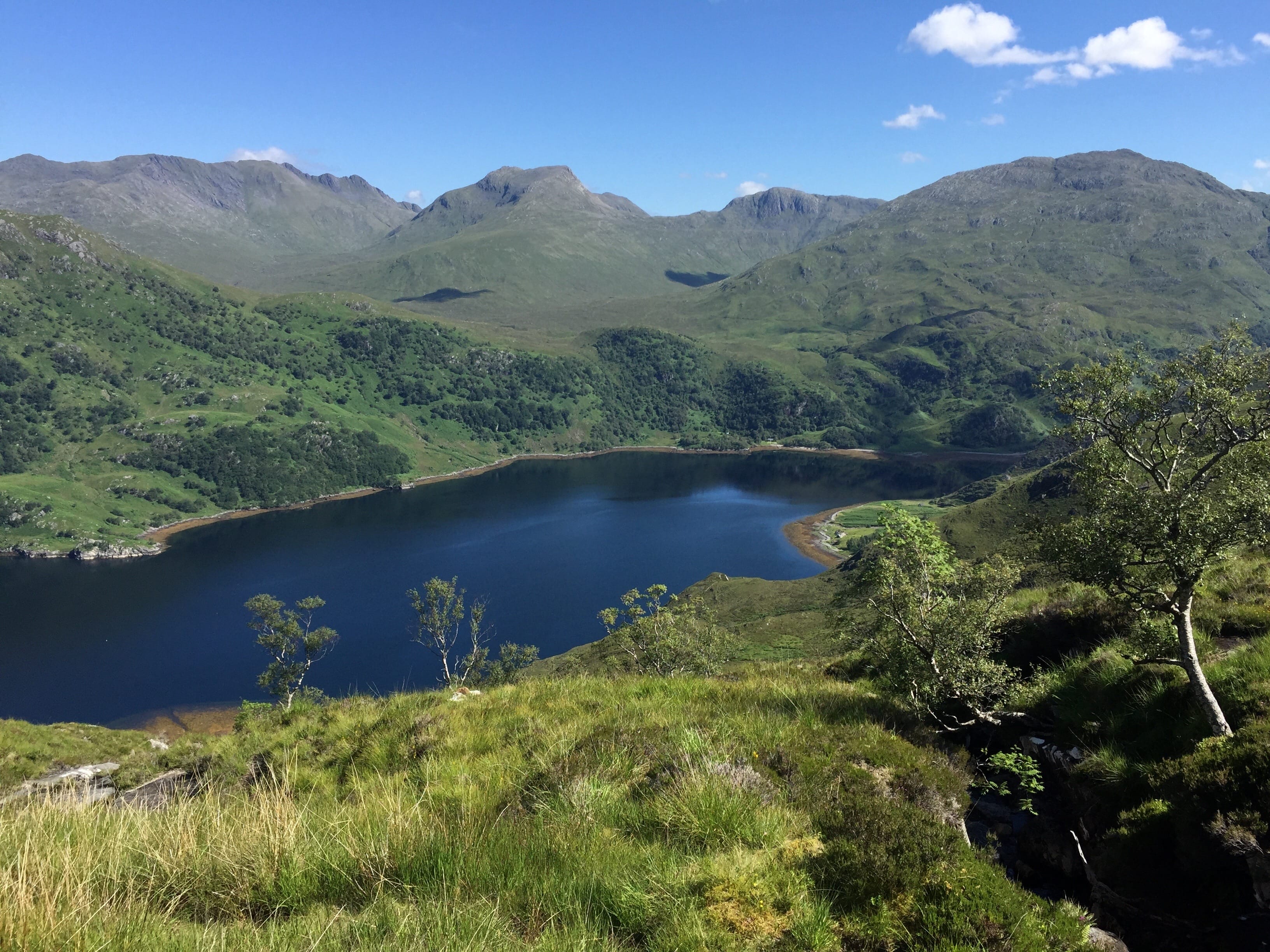 BARRISDALE VIEW: Blue skies and blue water, looking across Loch Hourn to The Saddle and Sgurr na Sgine