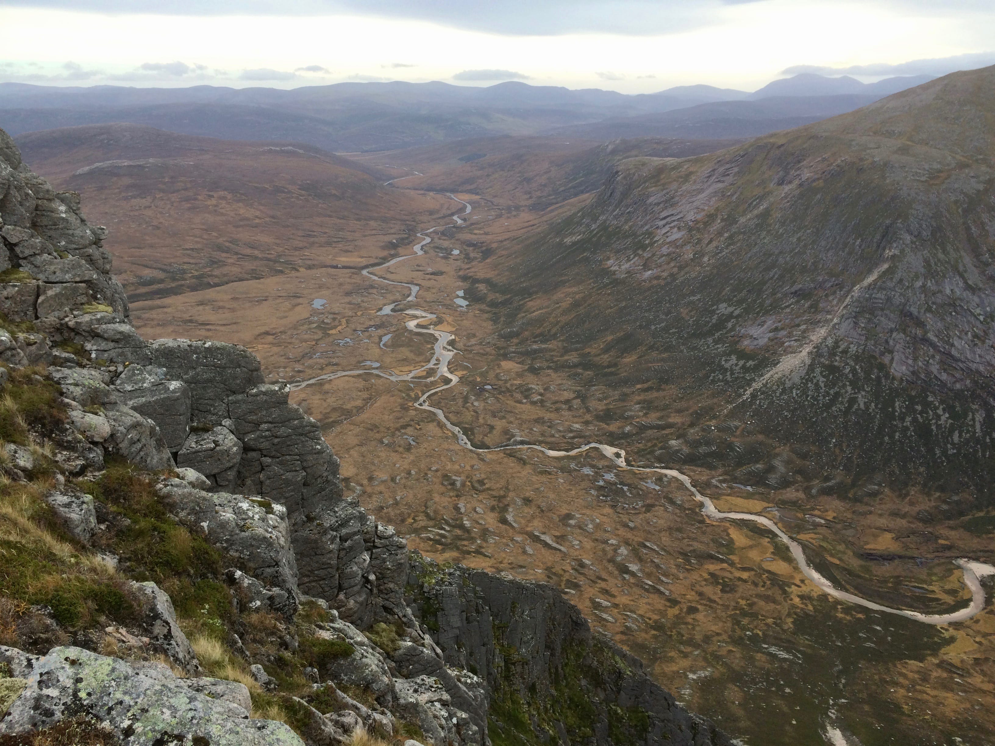 EMPTY SPACES: Looking over Glen Geusachan and down Glen Dee from the the summit of The Devil's Point