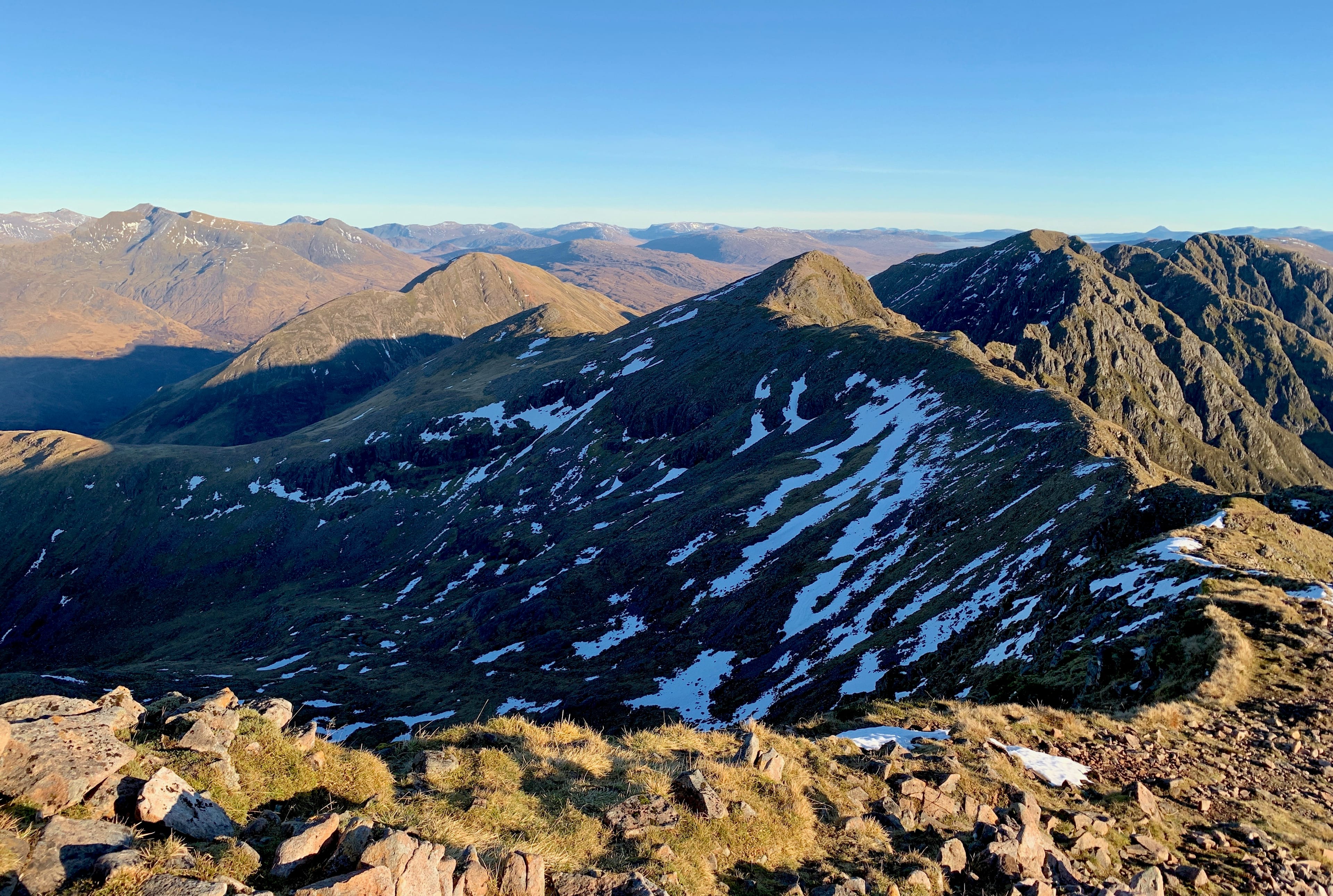 TOWERING PRESENCE: Looking down on the Aonach Eagach from just below the summit of Sgorr nam Fiannaidh