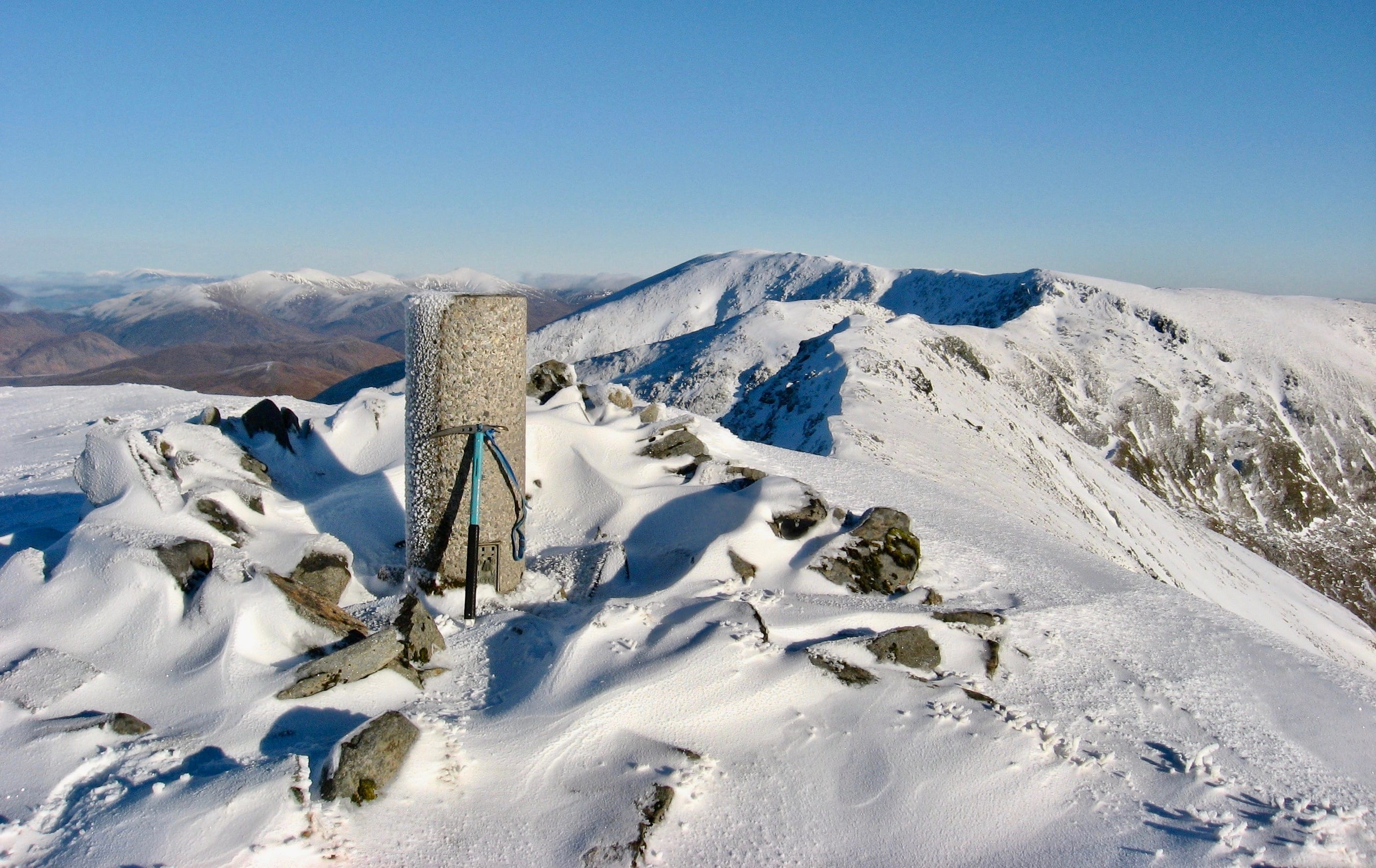 THE LONG, LONG WAY BACK: Looking back along the Mullardochs ridge from the snowy summit of An Socach