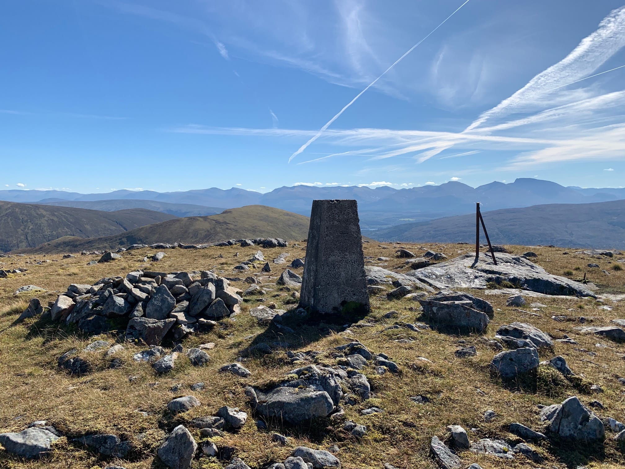 THE CHARM OF CHARN: Looking to the distinctive shapes of Ben Nevis and the Aonachs from the summit of the Corbett Geal Charn