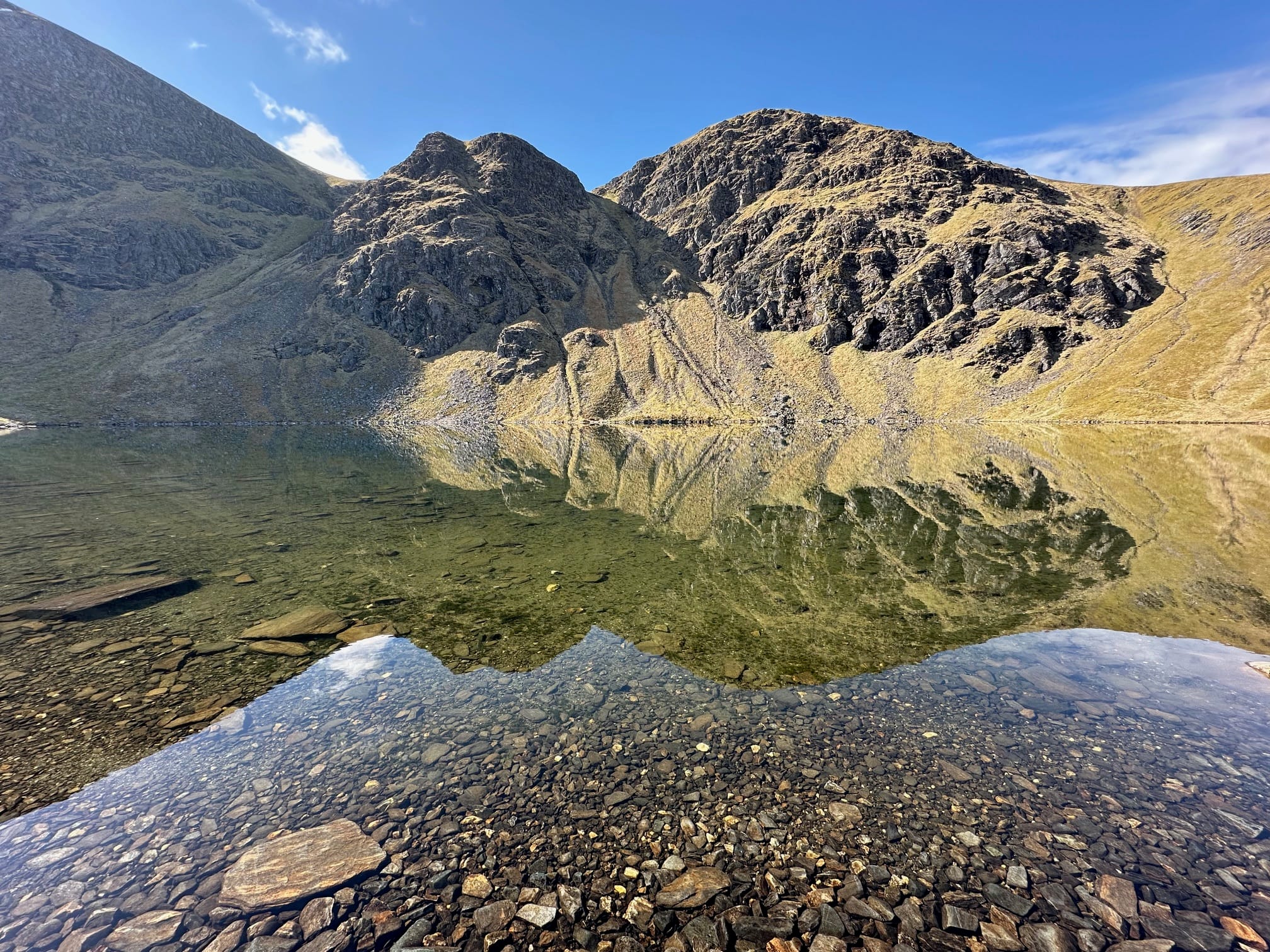 TIME FOR REFLECTION: Mirror image of the cliffs of Beinn a' Chreachain from the shores of Lochan a' Chreachain in perfect conditions