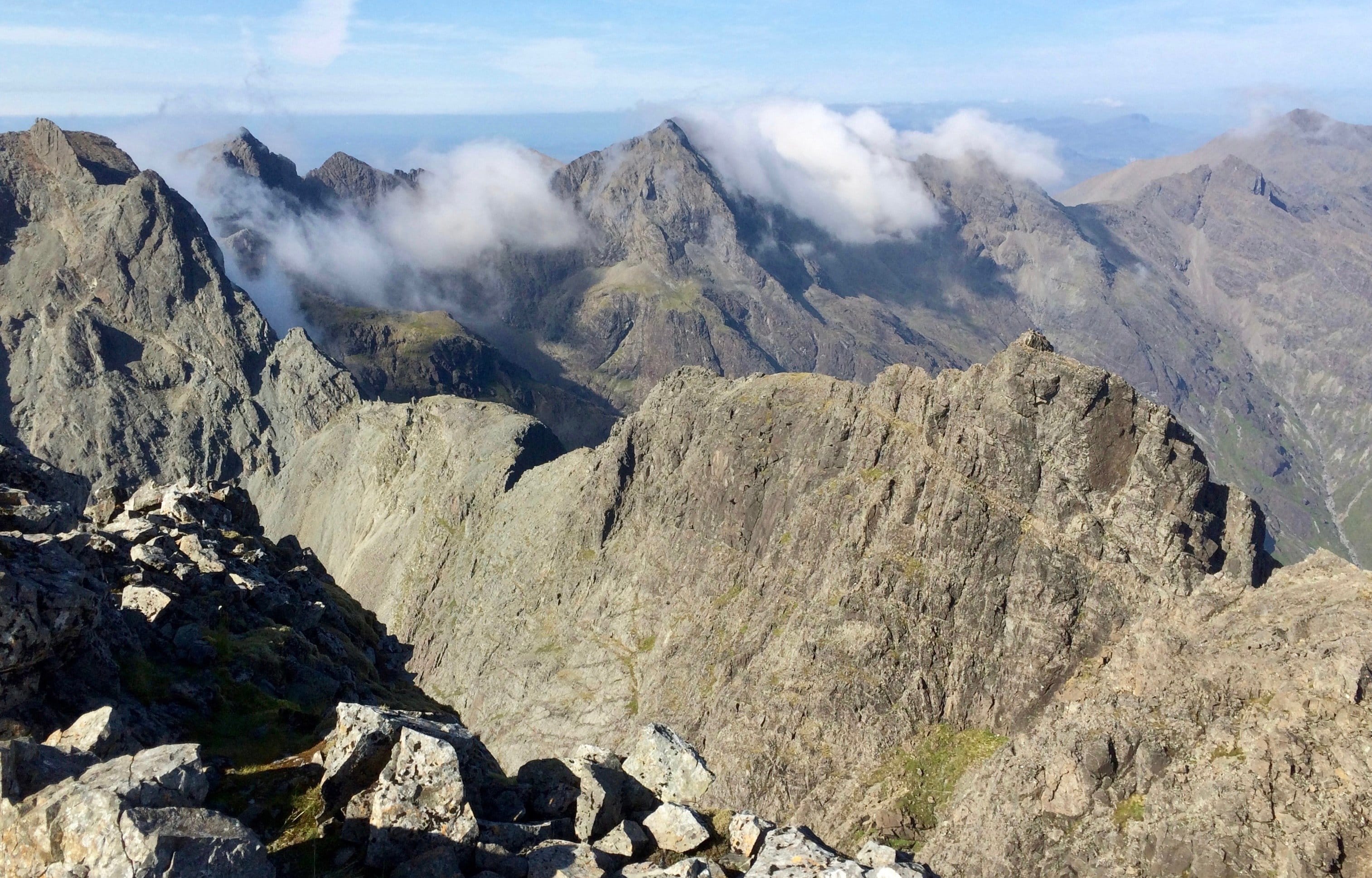 A RIDGE TOO FAR: The spectacular array of the Cuillin under blue skies – imagine having to erect scaffolding here