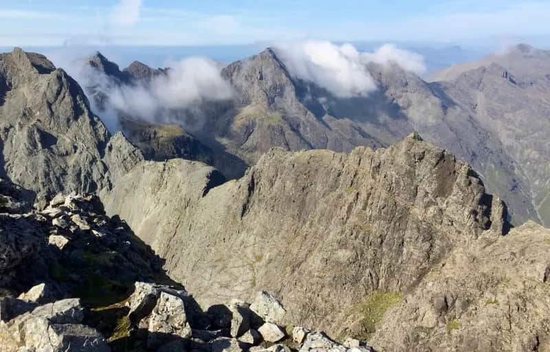 A RIDGE TOO FAR: The spectacular array of the Cuillin under blue skies – imagine having to erect scaffolding here