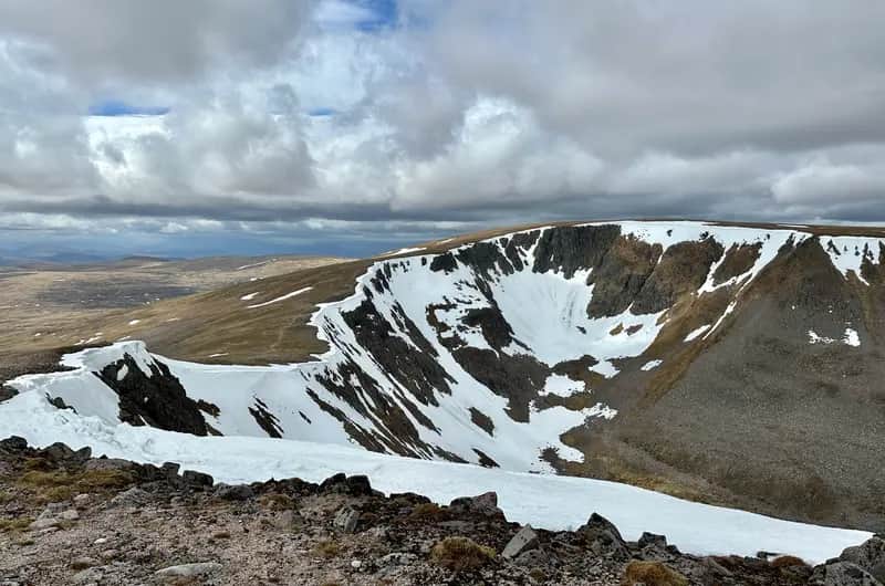 HOW DID WE END UP THERE? Looking over to Carn na Criche from ascent of Sgor an Lochain Uaine in clear conditions